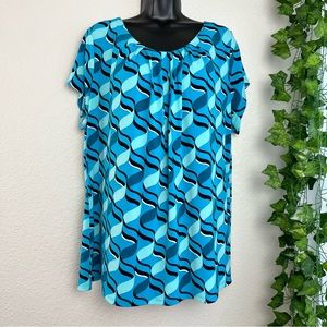 Blue Summer Vacation Retro Blouse Size 2X